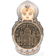 Магнит из бересты Москва-Храм Христа Спасителя матрешка серебро